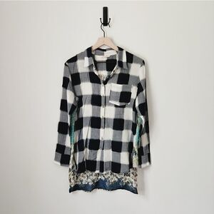 Soft Surroundings Plaid Button Down Chiffon Back Long Sleeve